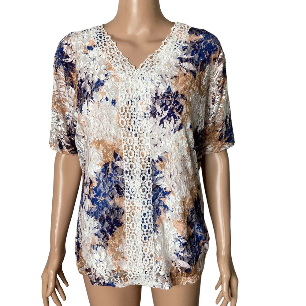 Adrienne Vittadini Lace Blouse Womens Size Small Floral Multicolored